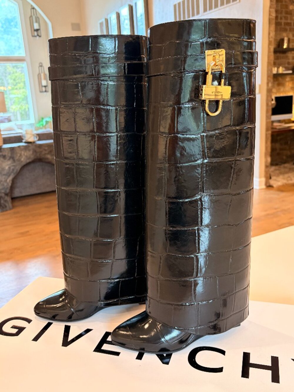 Givenchy Shark lock boots, croc embossed, size 38